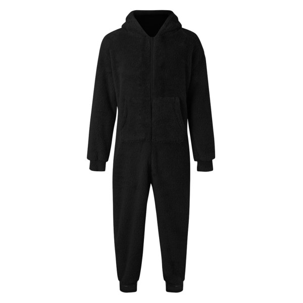 Jumpsuit för män gosig rolig lång pyjamas vinter varm plysch jumpsuit Black(Man) 3XL