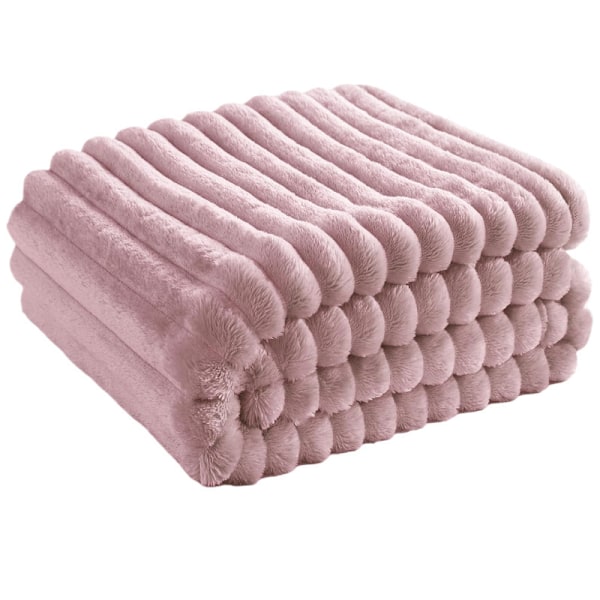 Super Mjuk Kastfilt Premium Silkeslen Flanell Fleece 3D Ribbad Jacquard pink 70*100cm