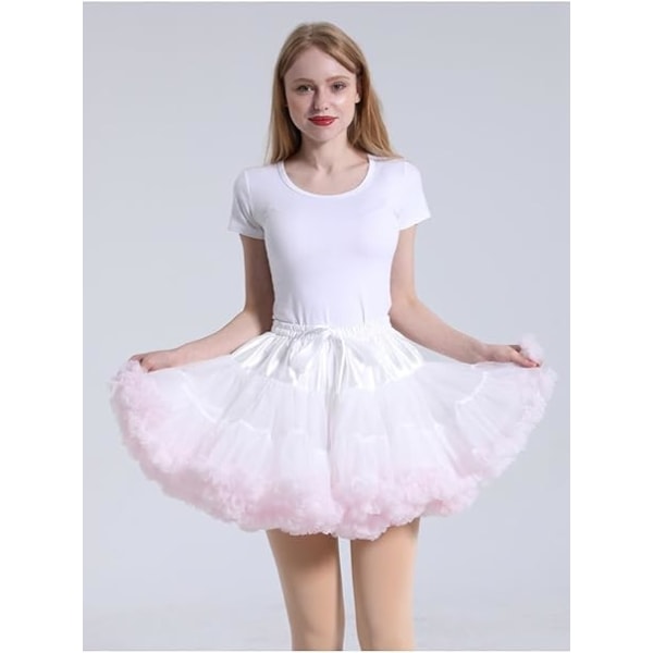 Dam Tutuskjort i Chiffon med Elastisk Midja - Prinsessa Ballet Dans Multi-Lager White+Pink