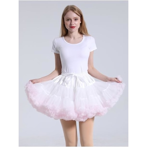 Dame Elastisk Chiffon Tutu Tulle Skørt Prinsesse Ballet Dans Multi-Lag Light Grey+Pink