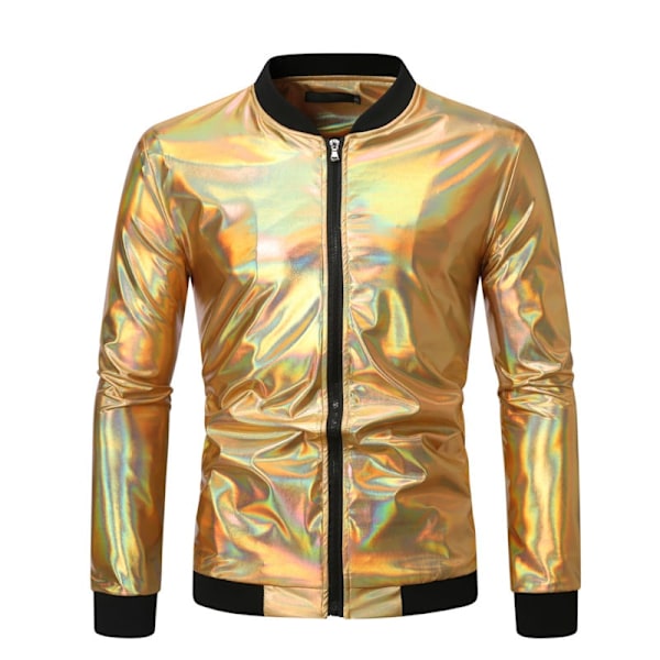 Metallisk jakke for menn 70-talls Disco Party Varsity-jakke gold M