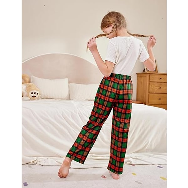 Tyttöjen pitkät pyjamahousut, ruudullinen pehmeä lounge-pyjama, taskuilla Red green grid 110