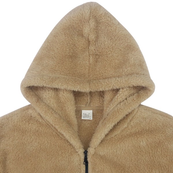Huvtröja med dragkedja i fleece för män, vinterjacka khaki XXL