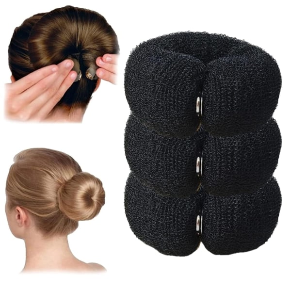 3 st Magic Roll Tool Hårring, DIY Hair Foam Ring Shaper Snap Black 3PCS