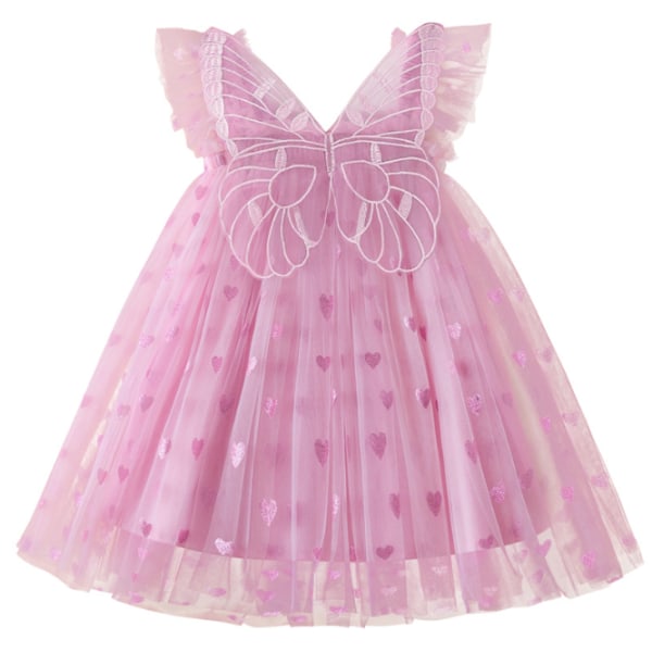 Baby Girl Dress Klänning Broderi Butterfly Wing Lager Tyll kjol Pink 90cm