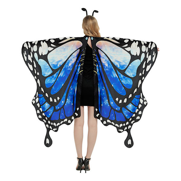 Sommerfuglvinger for voksne, 3-delt sett med sommerfuglkappe, Cosplay-kostyme Blue