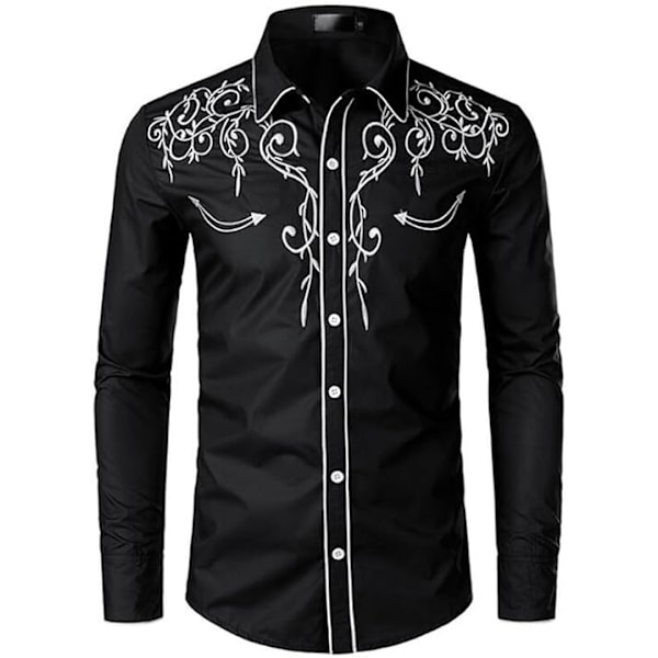 Miesten rento pitkähihainen napitettu paita, jossa on brodeeraus Black 4 XL