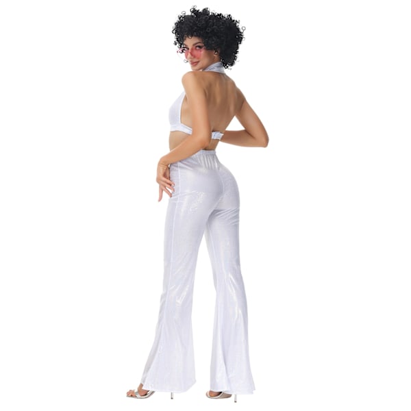 Vintagefest 70-tal 80-tal Hippie Kostymer Cosplay Jumpsuit Karneval Dräkt white XL