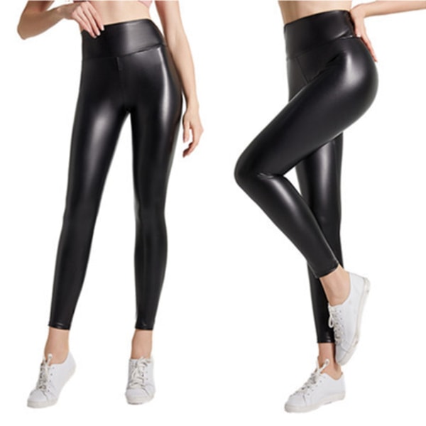 Kvinnors stretchiga leggings i konstläder black M