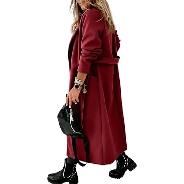 Damefrakke med reverskrave, åben front og bælte red XXL
