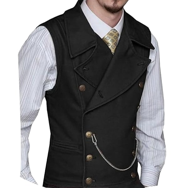 Herrar Kostym Mocka Dubbelknäppt Väst black 2XL