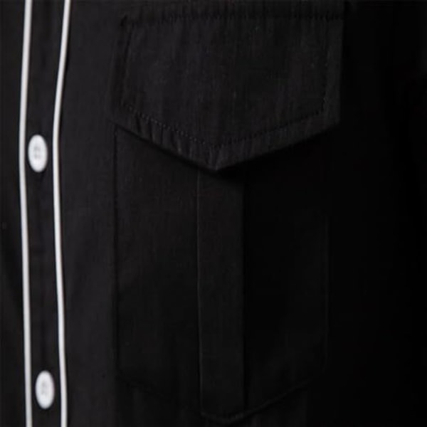 Herrar Casual Knapp-Ner Långärmad Broderade Skjortor Black 1 M