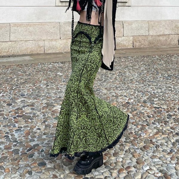Gotisk Högmidjad Slimmad Fishtail Maxi Lång Pennkjol för Kvinnor L