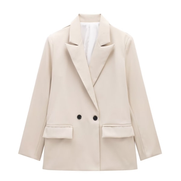 Kvinners Ensfarget Dobbelbryst Løstsittende Dressjakke for Kvinner beige M