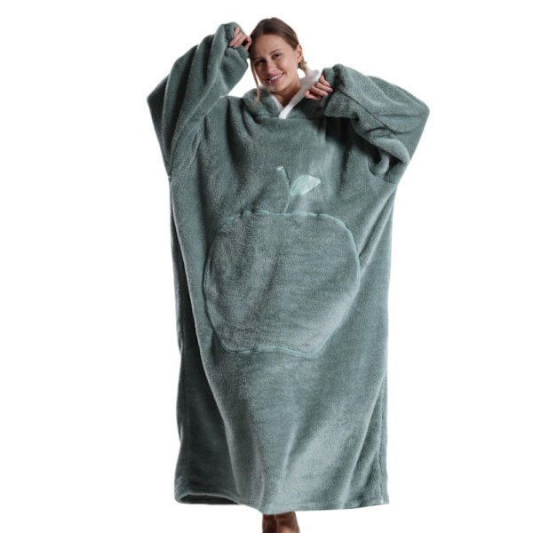 Bærbar teppe for voksne kvinner og menn - Myk, komfortabel, varm, plysj hettegenser navy green
