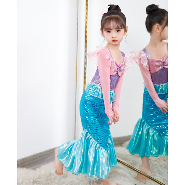 Sjöjungfrudress för flickor 3-8 år födelsedagspresent 120cm
