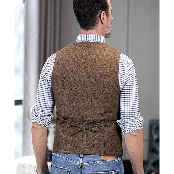 Herrar Tweed Väst Västlig Herringbone Ull Casual brown M