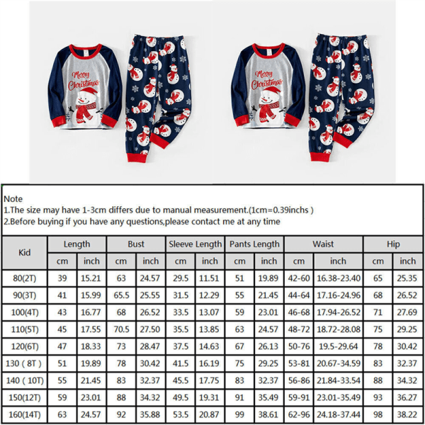 Barn Vuxna Jul Familj Matchande Pyjamas Pyjamas Snowman Sleepwear PJs Set Baby 12M
