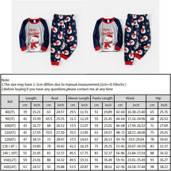 Familjematchande Pyjamas för Barn och Vuxna - Julsnögubbe - Sömnkläder Baby 9M