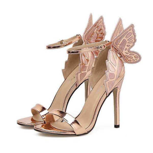 Butterfly Wings Peep Toe Pumps Kvinder Sandaler Stiletto Høj Hæl Spænde pink 38