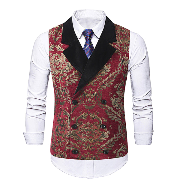 Herrar Viktoriansk Dubbelknäppt Väst Gotisk Steampunk Väst Red XL