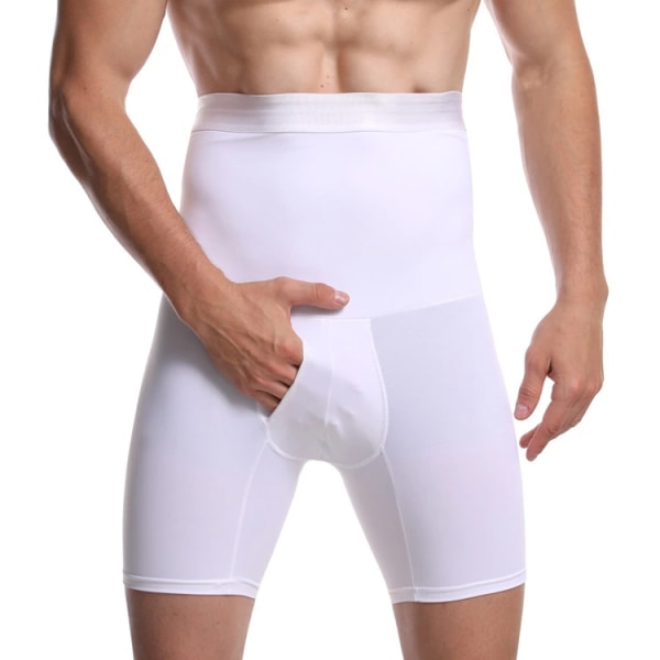 Män Shapewear Shorts med Hög Midja, Tummy Control Underkläder, Slankare Form white XL