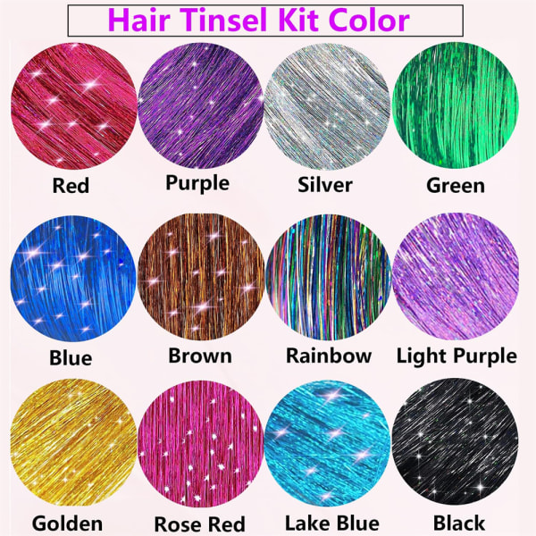Hair Tinsel Kit, Fairy Tinsel Hårförlängningar med verktyg eller tjejer kvinnor