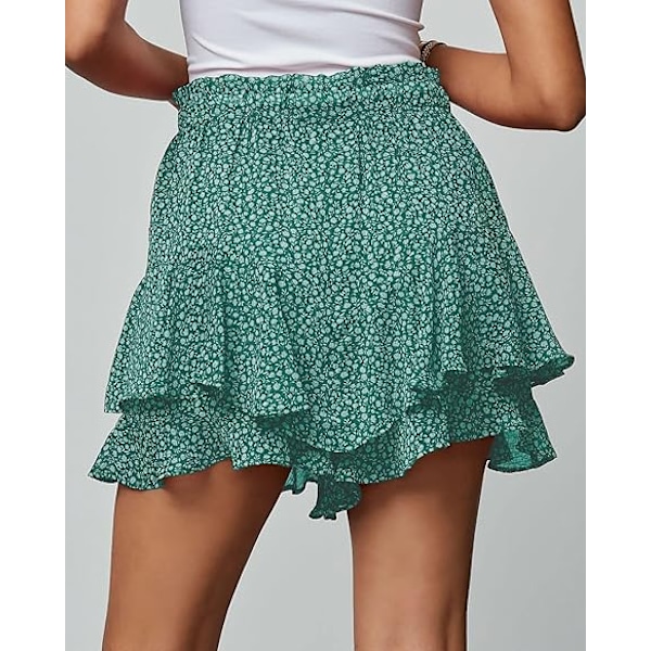 Flydende Shorts til Kvinder Casual Boho Blomster Skorts Ruffle Mini Skirts Butterfly Shorts green S