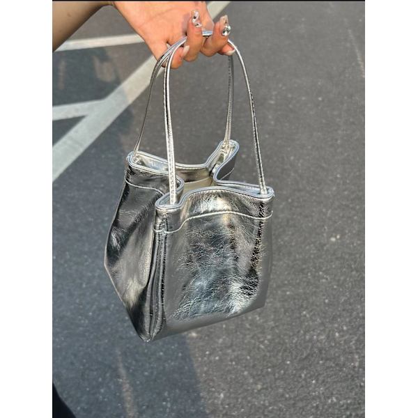 Luksuriøs Bucket Bag for Kvinner - Enkel Håndveske Silver