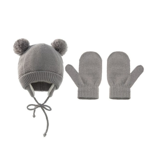 Nyfödda vintermössor, handskar, varma stickade mössor för toddler Gray