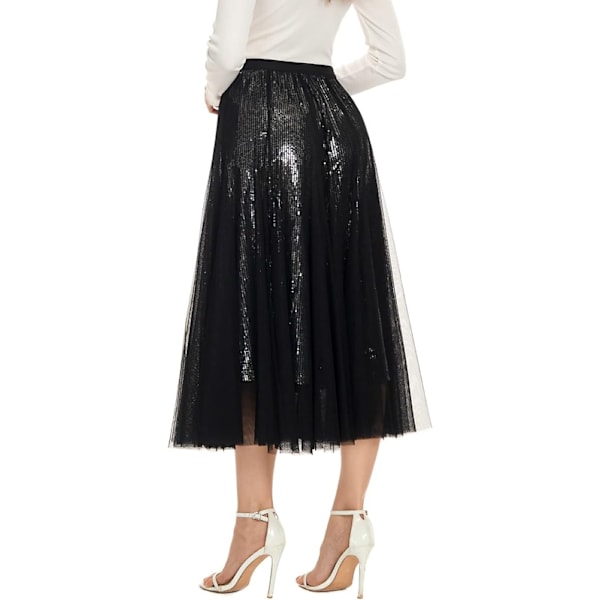 Sequin Lang Tulle-Skjørt Lagdelt Flytende Fe-Glitter Mesh Skjørt