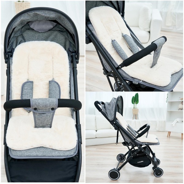 Sittfodral för baby , barnvagnsfoder i konst av fårskinn för barnvagnar, bilbarnstolar Light Gray