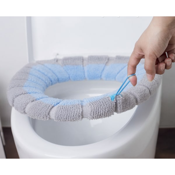 Stikket farget bærbar strikket toalettmatte O-type universell blue