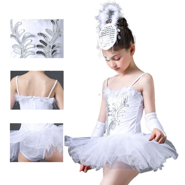 Flickas Sekvens Pärlor Ballet Dans Tutu Klänning Trikå Prestanda 140cm