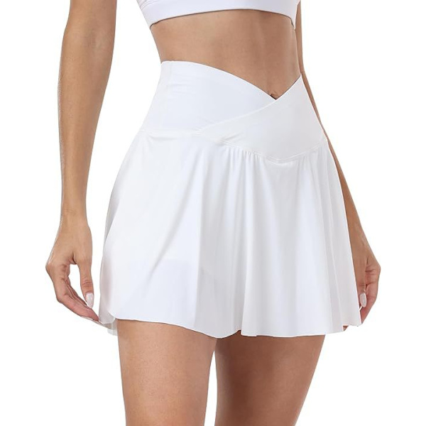Tennis- og Golfskørter til Kvinder med Høj Talje og Lommer - Indvendige Shorts til Atletiske Sportsgrene White XL
