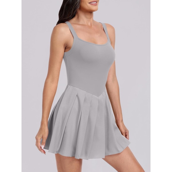 Tennisklänning för kvinnor med inbyggda shorts Plisserad träningspass Athletic Golf Romper Dress Grey XL