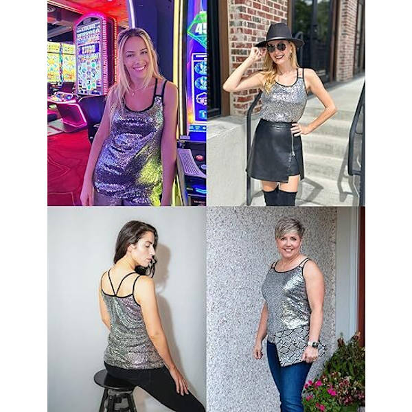 Naisten hihaton kimmeltävä topsi silver XL