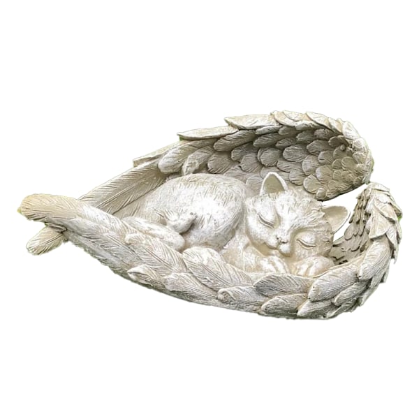 Ängelkatt Husdjursstaty Resin Skulptur Utomhus Trädgårdsdekoration Cat