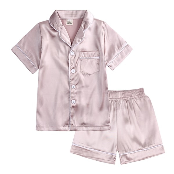 Pyjamas Set för Kid Button-up Silk Pyjamas Sovkläder Set Light Pink 160cm