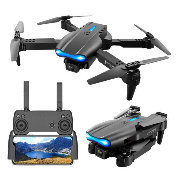 Drone med kamera 4K HD, RC Quadcopter Helikopter för barn och vuxna Gray 2 Batteries