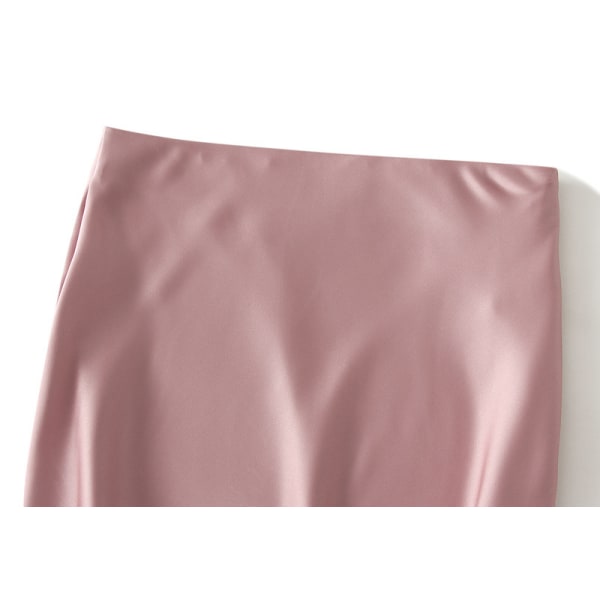 Satin midikjol Långa kjolar med hög midja för kvinnor pink XL