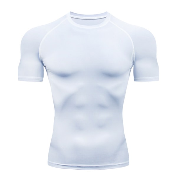 Män Kortärmad Rash Guard Athletic Undershirt Gear T-shirt för sport White 2XL
