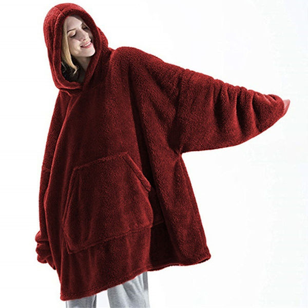 Hettegenser-teppe, kosete teppe med ermer, voksen ermeteppe red