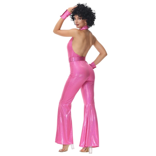 Vintagefest 70-tal 80-tal Hippie Kostymer Cosplay Jumpsuit Karneval Dräkt pink XL