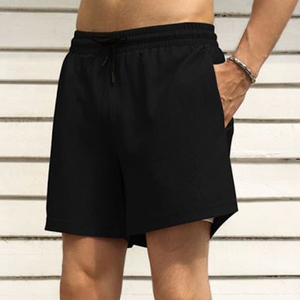 Herr 2 i 1 löparshorts sport shorts med foder black L