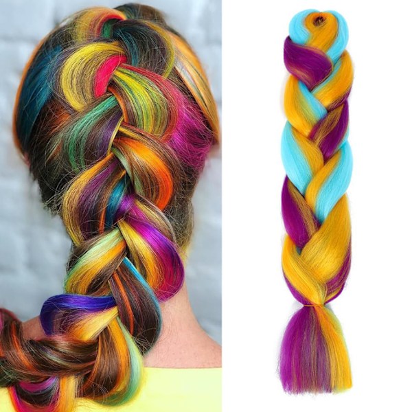 Färgmix Fläthår Extensions Jumbo Hår Regnbågsfärg Flätade Peruker Color 6