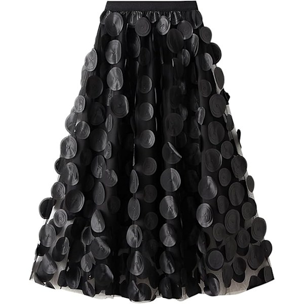Tullkjol Kvinna 3D Polka Dot Elastisk Midja Mesh Midi Kjolar black