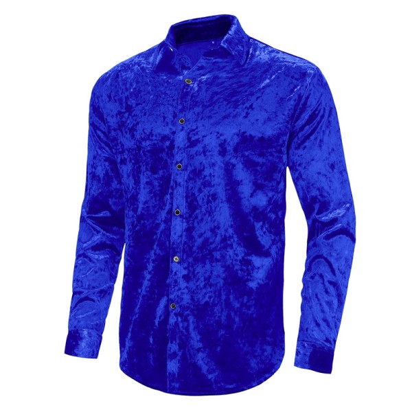 Klänningskjortor för män Sammet långärmade skjortor royal blue 2XL