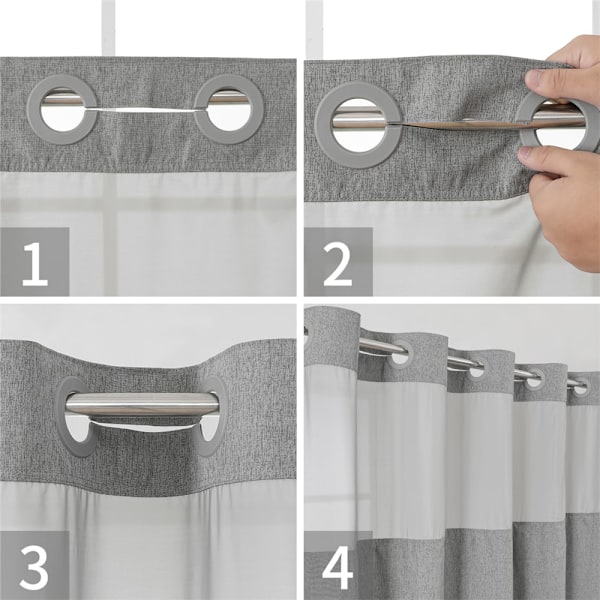 Duschdraperi i Linne med Texturerad Yta och Snap-in Foder, Inga Krokar Behövs grey 71W*74H