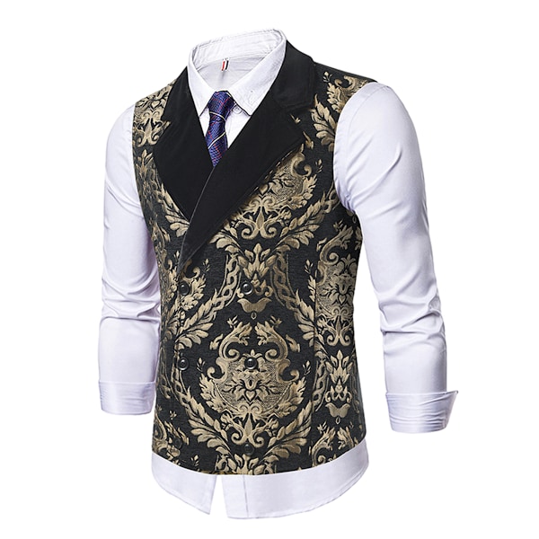 Herrar Viktoriansk Dubbelknäppt Väst Gotisk Steampunk Väst black M